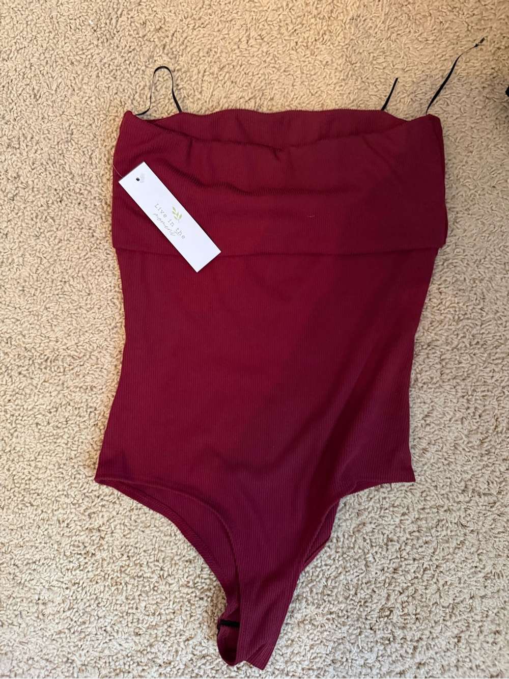 L'Agence Burgundy Strapless Ribbed Bodysuit